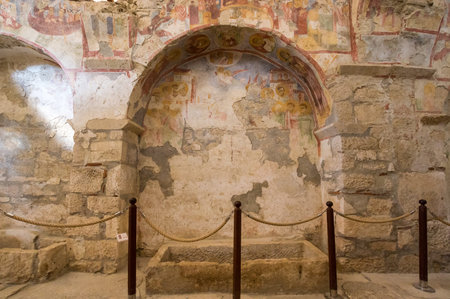 Interior of  Saint Nicholas Church, a museum and an ancient Byzantine Greek Church located in town of Demre, Antalya Province, Turkeyのeditorial素材