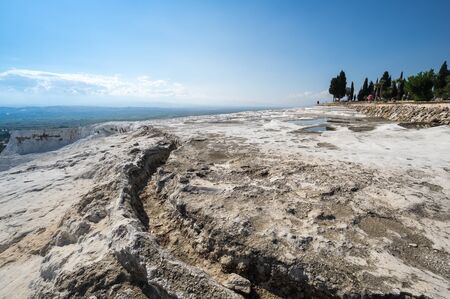 The travertines of Pamukkale, formed by calcium-rich mineral water in Denizli, southwestern Turkeyの写真素材