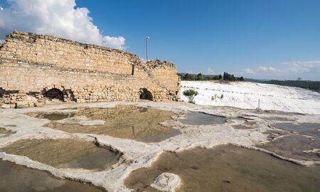 Thermal springs of Pamukkale with terraces and natural pools in Denizli in southwestern Turkeyの写真素材