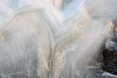 View of icicles on Lake Baikal, Siberia, Russia
