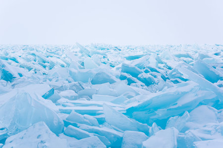 View of ice hummocks on Lake Baikal, Olkhon island, Siberia, Russia