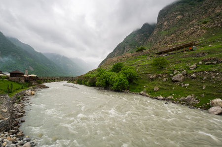 Waterfall in Cherek gorge in the Caucasus mountains in Kabardino-Balkaria, Russia