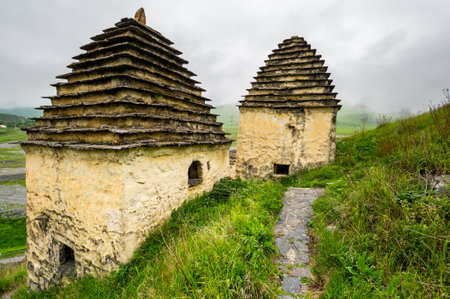 Ancient Alanian necropolis (City of dead) in Dargavs village, North Ossetia Alania, Russiaのeditorial素材