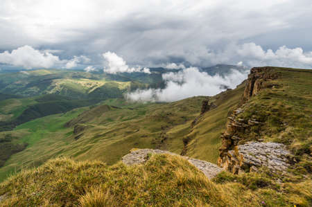 Panoramic view of the Bermamyt Plateau in the Karachay-Cherkessia Republic, Russiaの写真素材