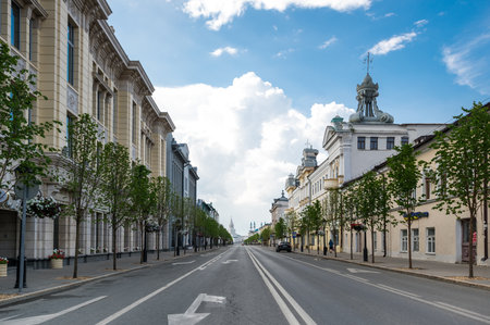 KAZAN, RUSSIA - JULY 15, 2018: View of the street in the historical center of Kazan, capital of Republic Tatarstan, Russiaのeditorial素材
