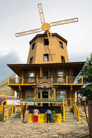 KAZAN, RUSSIA - JULY 16, 2018: View of Tugan Avylym Restaurant Village. It opened in the year of celebrating the 1000th Anniversary of the city and is currently one of the most visited tourist sites in Kazan, Russiaのeditorial素材