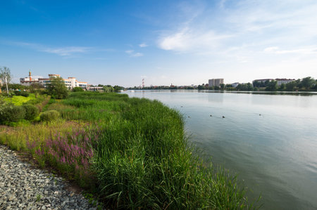 Embankment of the lake Nizhny Kaban in Kazan, capital of Republic Tatarstan, Russia