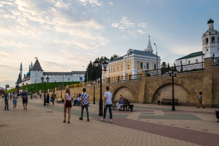 KAZAN, RUSSIA - JULY 16, 2018: Bauman Street is a pedestrian street in the heart of Kazan, the capital of the Republic of Tatarstan, Russiaのeditorial素材