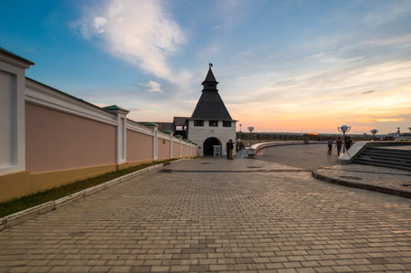 Panoramic view of the Kazan Kremlin on sunset, Kazan, Republic of Tatarstan, Russiaのeditorial素材