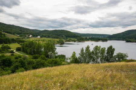 Panoramic view of Zhiguli mountains in Samara region, Russiaの写真素材