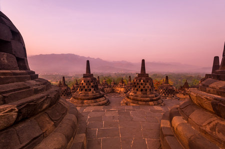 Borobudur, or Barabudur is a 9th-century Mahayana Buddhist temple in Central Java, Indonesia. It is the world's largest Buddhist temple.の写真素材