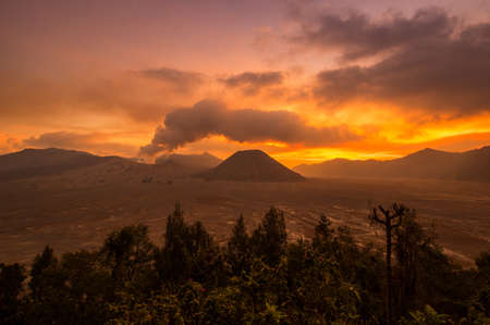 Mount Bromo is an active volcano in Bromo Tengger Semeru National Park, East Java, Indonesiaの写真素材