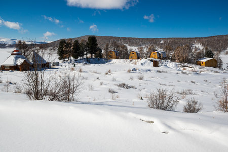 View of Ulagan Highlands in Altay mountains in the winter, Siberia, Russiaの写真素材