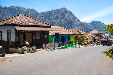 JAVA, INDONESIA - 12 SEPTEMBER 2018: Street of Cemoro Lawang, a very small hamlet north-east of Mount Bromo (East Java), Indonesiaのeditorial素材