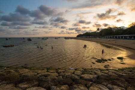 The coast of Indian ocean on resort Sanur of island Bali, Indonesiaの写真素材