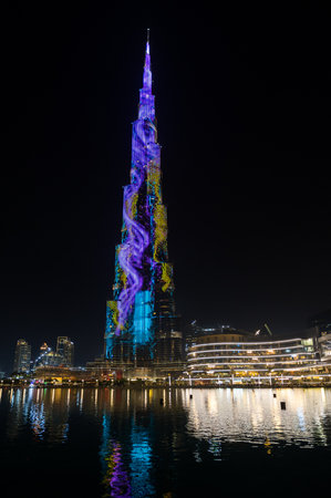 View of Burj Khalifa and Dubai Mall in the center of Dubai, United Arab Emiratesのeditorial素材