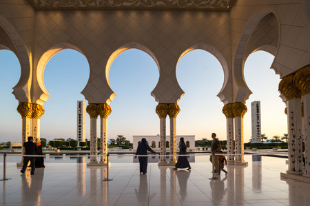 ABU DHABI, UNITED ARAB EMIRATES - 06 DECEMBER, 2018: The Sheikh Zayed Grand Mosque in Abu Dhabi, the...