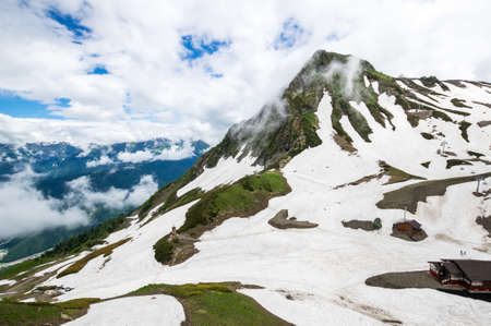View of Caucasian mountains in resort Red Glade, Krasnodar Krai, Russiaの写真素材
