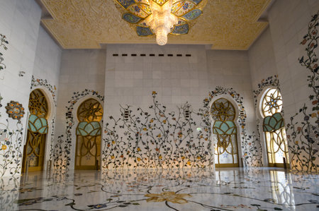 Interior of the Sheikh Zayed Grand Mosque in Abu Dhabi, the capital city of the United Arab Emiratesのeditorial素材