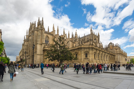 SEVILLE, SPAIN - 06 APRIL, 2019: The Cathedral of Saint Mary of the See, better known as Seville Cathedral, is a Roman Catholic cathedral in Seville, Andalusia, Spainのeditorial素材