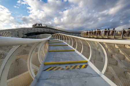 SEVILLE, SPAIN - 06 APRIL, 2019: Metropol Parasol is a wooden structure located at La Encarnacion square, in the old quarter of Seville, Spainのeditorial素材