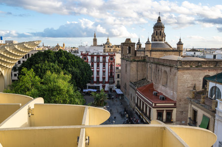 SEVILLE, SPAIN - 06 APRIL, 2019: Metropol Parasol is a wooden structure located at La Encarnacion square, in the old quarter of Seville, Spainのeditorial素材