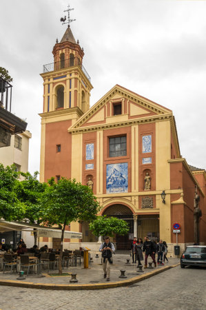 SEVILLE, SPAIN - 07 APRIL, 2019: View of the church in the historical center of Seville, a big tourist center in Spainのeditorial素材