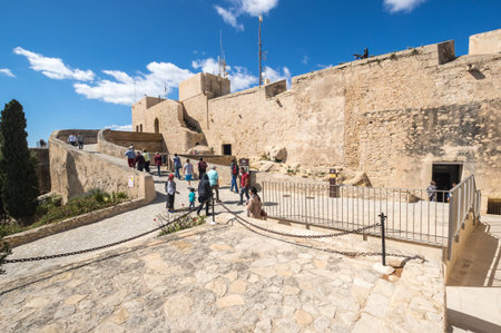 ALICANTE, SPAIN - 09 APRIL, 2019: Santa Barbara Castle is a fortification in the center of Alicante, Spainのeditorial素材