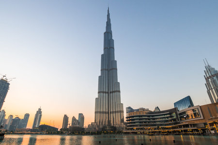 DUBAI, UNITED ARAB EMIRATES - 04 DECEMBER, 2018: View of Burj Khalifa and Dubai Mall in the center...