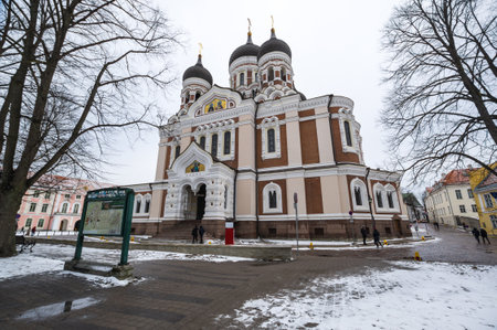 TALLINN, ESTONIA - 23 FEBRUARY, 2019: Orthodox temple in old Tallinn, capital of Estonia. Old Town is listedのeditorial素材