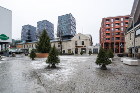 TALLINN, ESTONIA - 24 FEBRUARY, 2019: Modern architecture in the Rotermann quarter of Tallinn, Estoniaのeditorial素材