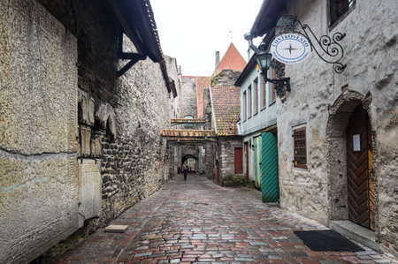 TALLINN, ESTONIA - 24 FEBRUARY, 2019: Street of old Tallinn, capital of Estonia.のeditorial素材