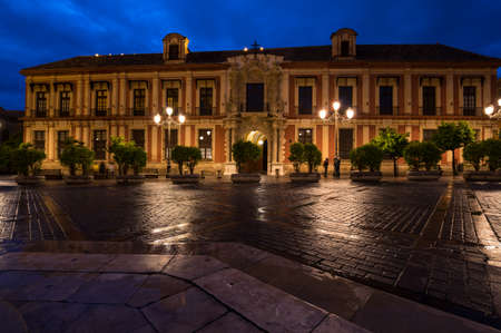 View of the street in the historical center of Seville, a big tourist center in Spainの写真素材