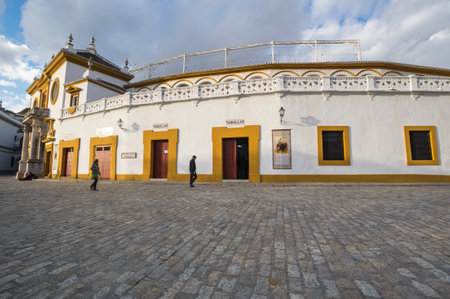 SEVILLE, SPAIN - 08 APRIL, 2019: The Plaza de toros de la Real Maestranza de Caballeria de Sevilla is bullring in Seville, Spainのeditorial素材