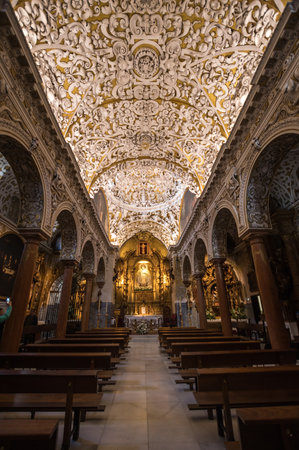 SEVILLE, SPAIN - 08 APRIL, 2019: Interior of the church in the historical center of Seville, a big tourist center in Spainのeditorial素材