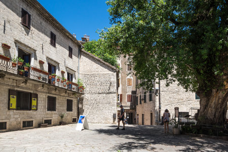 KOTOR, MONTENEGRO - 30 JUNE, 2019: View of the street in Old Town of Kotor, Montenegroのeditorial素材