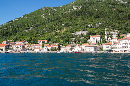 Panorama of the Bay of Kotor and the town Perast, Montenegro
