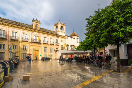 SEVILLE, SPAIN - 06 APRIL, 2019: View of the street in the historical centre of Seville, a big tourist centre in Spainのeditorial素材