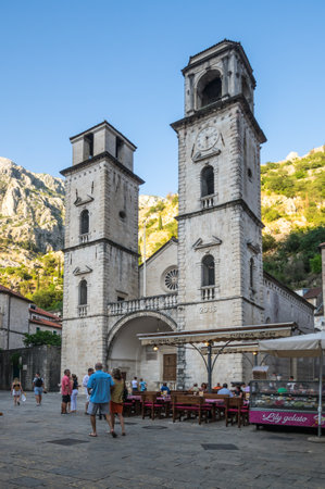 KOTOR, MONTENEGRO - 29 JUNE, 2019: The Cathedral of Saint Tryphon in Kotor, Montenegro is one of two Roman Catholic cathedrals in Montenegroのeditorial素材