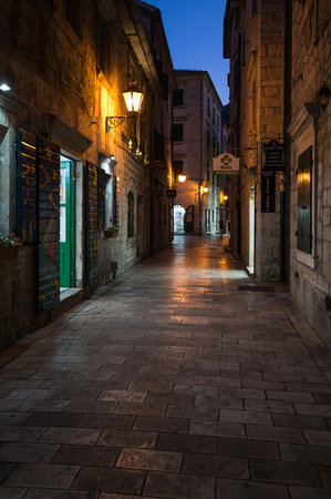 KOTOR, MONTENEGRO - 30 JUNE, 2019: View of the street in Old Town of Kotor, Montenegroのeditorial素材