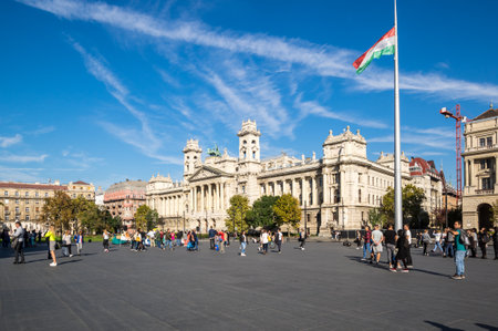 BUDAPEST, HUNGARY - 12 OCTOBER, 2019: View of the street in the historical center of Budapest, capital of Hungaryのeditorial素材