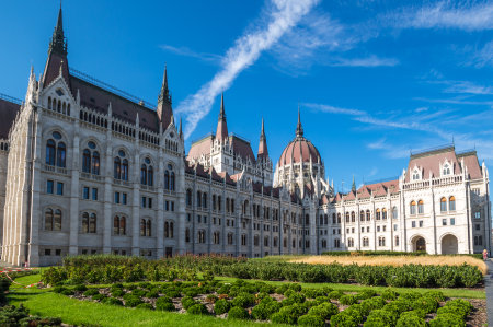 The Hungarian Parliament Building is the seat of the National Assembly of Hungary, a notable landmark of Hungary, and a popular tourist destination in Budapestの写真素材