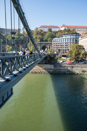BUDAPEST, HUNGARY - 15 OCTOBER, 2019: View of the Chain bridge on Danube river in the historical center of Budapest, capital of Hungaryのeditorial素材