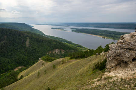 Panoramic view of Zhiguli mountains in Samara region, Russiaの写真素材