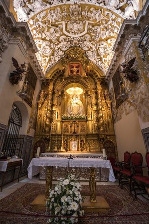 SEVILLE, SPAIN - 08 APRIL, 2019: Interior of the church in the historical center of Seville, a big tourist center in Spainのeditorial素材