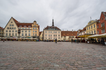 TALLINN, ESTONIA - 24 SEPTEMBER, 2019: Square of old Tallinn, capital of Estonia. Old Town is listed in the UNESCO World Heritage Listのeditorial素材