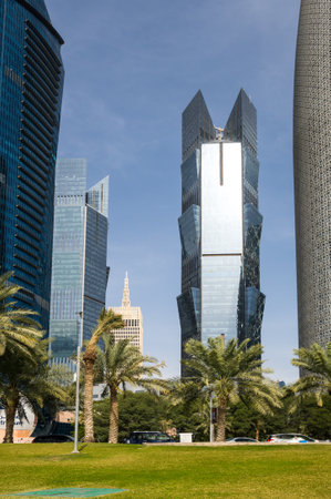DOHA, QATAR - 30 JANUARY, 2020: Panoramic view with modern skyscrapers in the center of Doha, the capital and most populous city of the State of Qatarのeditorial素材