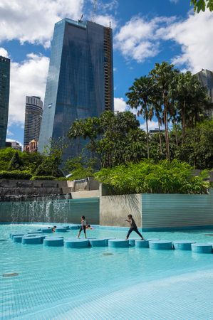 KUALA LUMPUR, MALAYSIA - 01 FEBRUARY, 2020: Panoramic view of modern buildings in the center of Kuala Lumpur, the capital city of Malaysiaのeditorial素材