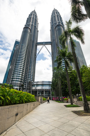 KUALA LUMPUR, MALAYSIA - 01 FEBRUARY, 2020: The Petronas Towers, also known as the Petronas Twin...