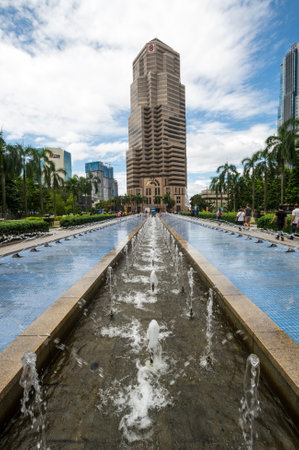 KUALA LUMPUR, MALAYSIA - 01 FEBRUARY, 2020: Panoramic view of modern buildings in the center of Kuala Lumpur, the capital city of Malaysiaのeditorial素材